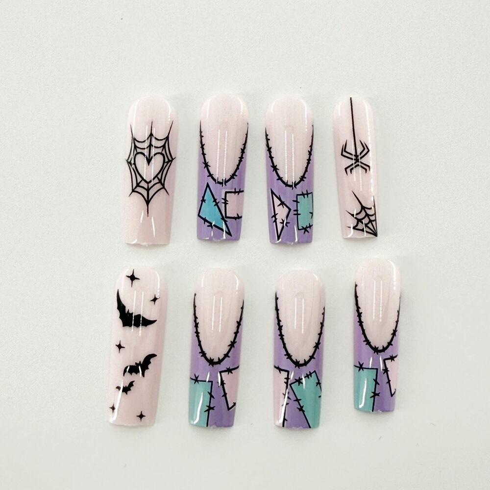 24Pc Pastel Spooky Patchwork Press On Nails